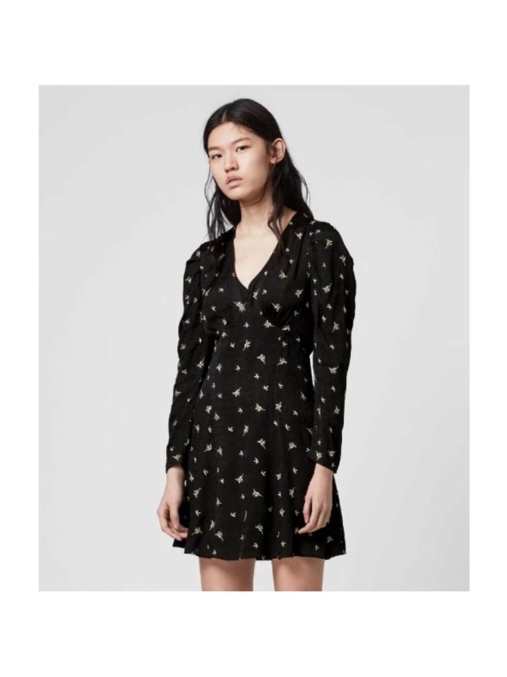 All Saints Rosi Bamboo‎ Dress Black Long Sleeves Size 2